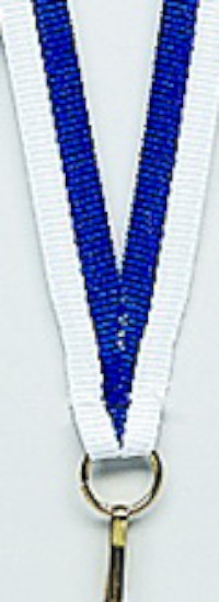 Halsband  für Medaille 11 mm blau-weiß mit Karabinerhaken